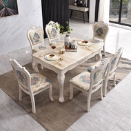 HY/🏮European-Style Marble Rectangular Dining Table and Chairs Set French Table Small Household-Shaped Dining Table Solid