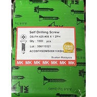 MK 425 DS-FH SELF DRILLING SCREW #8 X 1" ZPH (1000PCS) SCREW FOR METAL SKRU EKOR UDANG KUNCI BESI CE