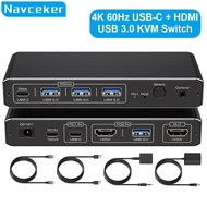 Navceker 4K 60Hz Thunderbolt 3 USB C HDMI KVM Switch 100W PD Charge Type C USB KVM Switcher for Comp