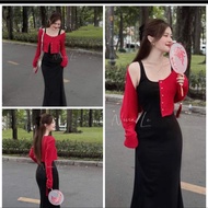Dress set 2 Piece 2-strap dress with big size red jacket 40-120kg[s04]