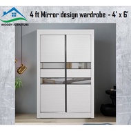 (READY STOCK )AllsWell: 4 FT 4 tier Sliding Wardrobe with mirror/ 4 Kaki 4 tier Almari Baju Sliding 