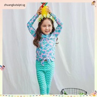 2-12T Girls Swimming Suit 2pcs Floral Swimsuits Kids Swim Wear M-4XL Long Sleeve Top+Pants Swimwear