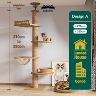 【Floor to Ceiling】Solid 4 Tiers Cat Scratching Tree Tower with Transparent Sphere Spaceship Cat Bed 