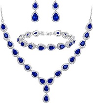 Wedding Bridal CZ Necklace Bracelet Earrings Jewelry Set for Women Teardrop Infinity Figure 8 Y-Neck