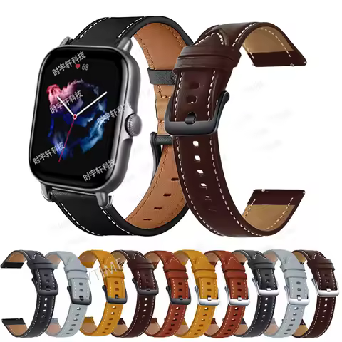 20mm Strap For Amazfit Active/GTS 4 Mini/GTS 3/GTS 2/GTS 2E Leather Band Bracelet For Amazfit GTR 42
