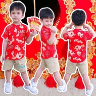 เสื้อเชิ้ตเด็ก ตรุษจีน คอจีน ลายมังกร สีแดงรับทรัพย์