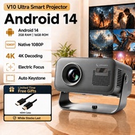 Mini Projector 4k V10 Ultra with Android 14 600 ANSI Native 1080P Electric Focus Bulit-in Speaker fo
