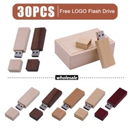 （Free Custom Logo）30Pcs usb 2.0 pendrive original 64gb souvenir 32g wooden with box pen drive 16gb u