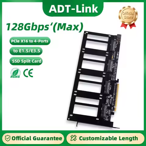 ADT-Link R37A PCIe to E1.S/E3.S(SFF-TA-1002) 128Gbps PCIe 5.0 X16 to 4-Port U.2/EDSFF Hard Drive Spl