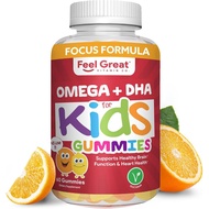 Feel Great Vitamins Omega 3 for Kids | DHA Gummies for Kids with Plant-Based Omega 3 6 9 + Vitamin C