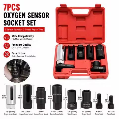 5/7PCS Automotive Oxygen Sensor Socket Set 22mm 7/8in O2 Wrench CR-V Removal Installation Repair Too