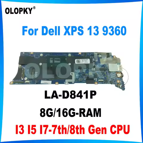 LA-D841P Motherboard with I3 I5 I7-7th/8th Gen CPU for Dell XPS 13 9360 Laptop Motherboard 4G/8G/16G