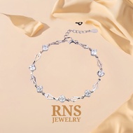 [Ready Stock] RNS Silver Plated Bracelet Diamond Link Crystal Fashion Woman Gelang Rantai Tangan Per