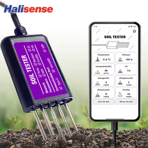 Smart Soil Sensor 8-in-1 NPK EC Moisture Temp pH NPK Meter with APP Data Logger USB Rechargeable Soi
