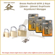 Brass Padlock With 3 Keys (32mm/38mm/50mm) Duplicate Keys / Kunci Mangga