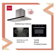 Teka DSI90 AD Chimney Hood (1500m3/h) + GVI78 2G AI AL TR Built In Hob (4.5KW) + TL 615B Built In Oven 65 litres ( 8 Cooking Functions) with Ducting Set