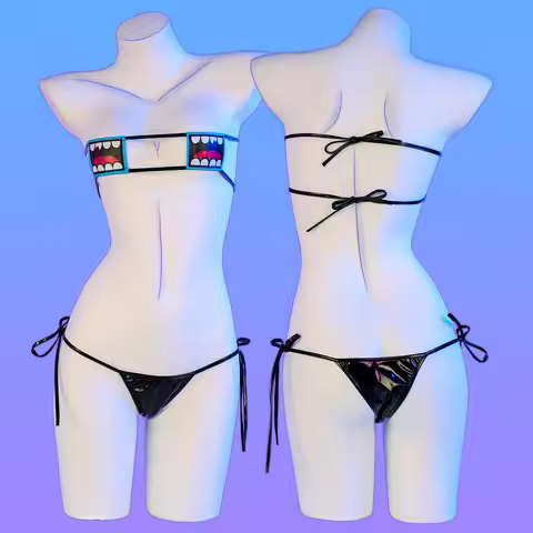 Vtuber Gawr Gura Cosplay Swimsuit Shark Bikini Set Sukumizu Bandage PU Leather Low Waist Swimwear Ba