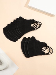 10 片裝黑色一次性 3D 防護口罩純色透氣防塵口罩加寬彈性耳帶口罩女式男式