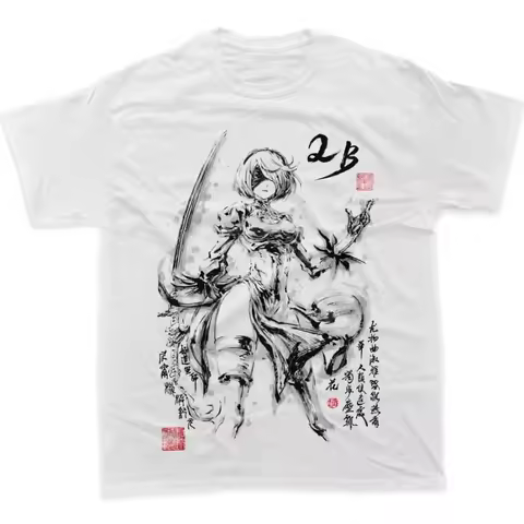 2026 summer NieR Automata 2B Ink Wash Art Anime T-Shirt Unisex Oversized Streetwear Short Sleeve Cas