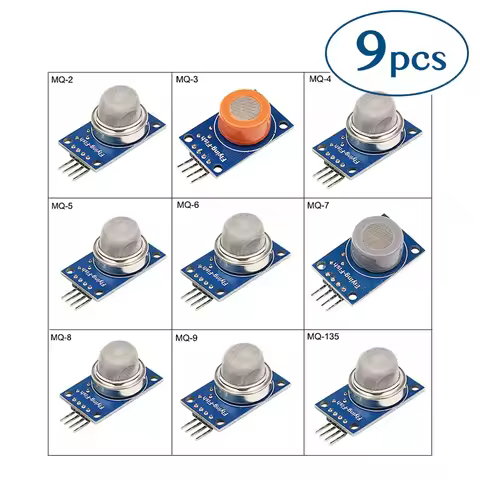 9pcs MQ-2, MQ-3, MQ-4, MQ-5, MQ-6, MQ-7, MQ-8, MQ-9, MQ-135 Gas Detection Sensor MQ Gas Sensor Kit f