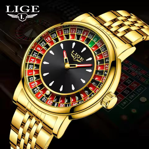 LIGE Creative Men Watch Rotating Dial Las Vegas Roulette Desktop Theme Watch Men Waterproof Luminous