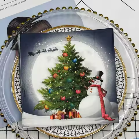10/20p Christmas Party Decoration Paper Christmas Tree Snowman Printed Napkin Christmas Element Wine