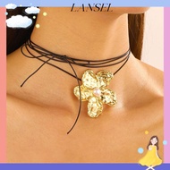 LA Pearl Flower Rope Necklace, Flower Alloy Flower Necklace, Exaggerated Gold/Silver Alloy Exaggerat