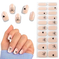 Semi Cured Gel Nail Strips (Bow Tie & Heart) 20 Pcs Long Lasting Salon-Quality GEL NAIL STICKERS Eas