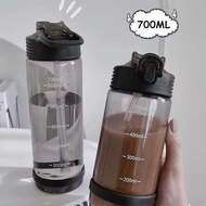 Bahagiha--【Fast Delivery】Large Capacity Water Bottle 500/700ml Portable Water Bottle With Straw Black Plastic Water Cup Summer Outdoor Sports Gym Water Cup