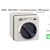 Schneider S56SW320GY Electric WPS - 20A 500V - 3 switched poles - IP66 (grey) waterproof box isolato