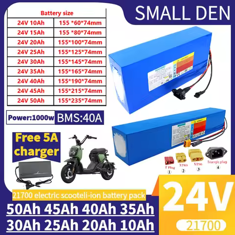 24V 50Ah 40Ah 30Ah 20Ah 45Ah 35Ah 25Ah 10A 21700 electric scooter li-ion battery pack 10A BMS 1000W 