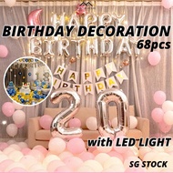 {SG} Birthday Decoration Birthday Party Celebration Birthday Pink Birthday Balloons with LED Light