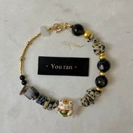 日式限定 大金運限定 防小人招財貓手鍊 招財手環 黑曜石茶水晶手