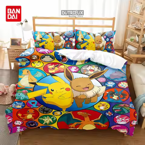 Bandai 3D Home Pokemon Pikachu Bedding Set Duvet Cover Bedroom Decor for Kids Boy Girl Bedding Sets