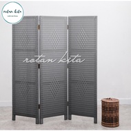 3-panel Gray Synthetic Rattan Room Partition