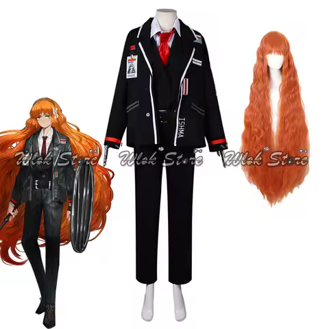 Limbus Company Ishmael Cosplay Uniform Coat Shirt Pants Tie Suit Woman 120cm Orange Curly Halloween 