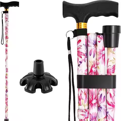 Five-section printed thickened folding crutches, elderly crutches, retractable walking sticks