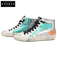 Golden Goose Slide 層壓皮革/鞋面銀色亮片/小牛毛高筒運動鞋 35碼 [二手]