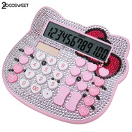 Lovely Cartoon Hello Kitty Rhinestone Solar Calculator School Office Supplies