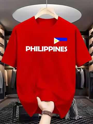 100% cotton men's casual loose and fashionable Philippine flag pattern printed comfortable short sle
