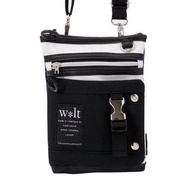 日本 Walt W*lt 白拼黑色帆布 前揭單扣型 小斜咩袋