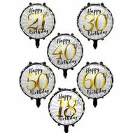 5pcs/Set 18-Inch Gold & Black Foil Balloon, Round Number Balloons For 21st, 30th, 40th, 50th, 60th B