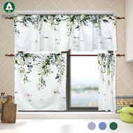 3Pcs Curtain Tier and Valance Set Rod Pocket Short Window Curtains Leaves Small Window Tiers Curtain SHOPSBC3947