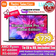 LVODK [MOSCOW STOCK] Xiaomi Book Pro 14 Laptop Ryzen R5-6600H/R7-6800H 16GB 512G/1T SSD 2.8K 90Hz Screen Notebook Global Version PC PBKER