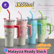 🇲🇾READY STOCK🇲🇾 1250ml Tumbler Stainless Steel Thermos Flask With Handle Straw (1200ml)