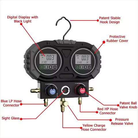 Digital HVAC Manifold Gauge Set for R134A/R410A/R1234YF/R290/R600