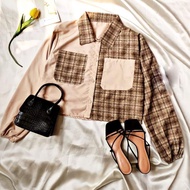 KEMEJA [PMCO8 Code] MIKA CROP TOP | Women's CROP Shirt | Two TONE SQUARE SHIRT