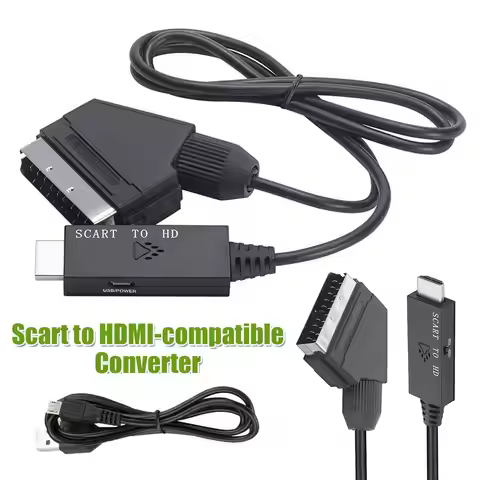 1m Video Audio Converter Adapter Scart To HDMI-compatible 1080P Video Converter DC 5V Micro USB Cabl