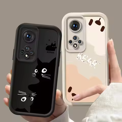 Cute Bear Cat Silicone Phone Case For Huawei Honor 70 90 50 60 80 30 20 SE Magic 5 4 6 Pro Lite Nova