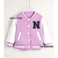 Children's Varsity Baseball Jacket Initial N Girls Boys Age 2 3 4 5 6 7 8 9 10 11 12 Years Full Scre
